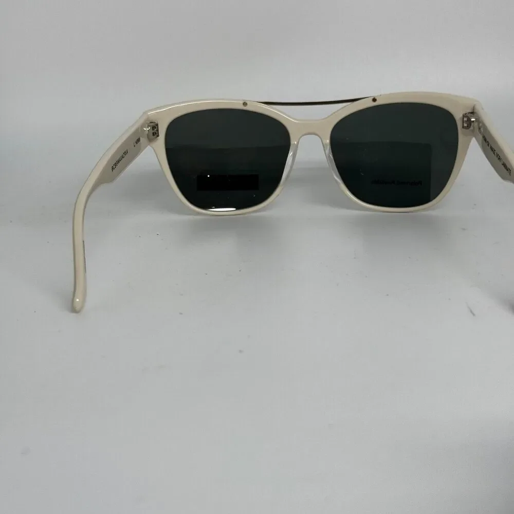 BCBGMAXAZRIA Sunglasses AMAZE IVORY LAMINATE Shiny Square with Green Lens H16601